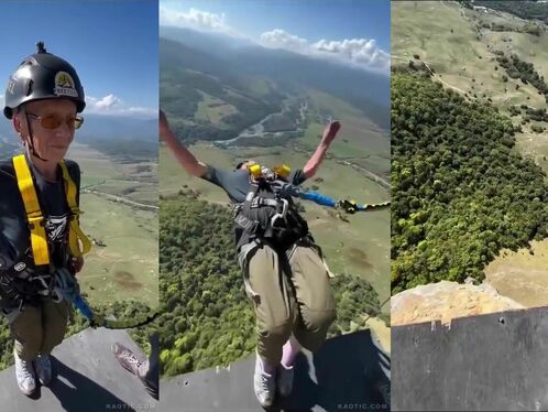 Senior takes leap of faith from airplane wing