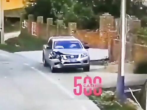 Car crashes into parked vehicle in driveway