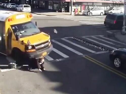 School bus nearly hits man crossing the street
