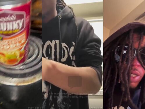 Man tries to cook canned food on a hotplate