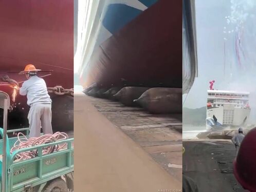 Massive boat creates massive spray while docking