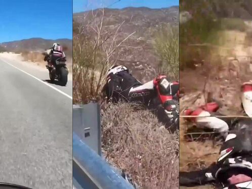 Motorcyclist crashes into street sign in the desert