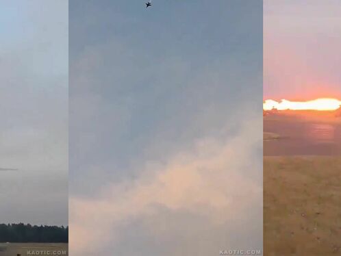 Plane on fire crashes on runway with emergency crews close by