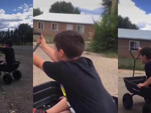 Man struggles to go down hill