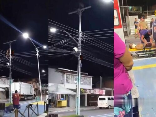 Man gets shocked climbing pole