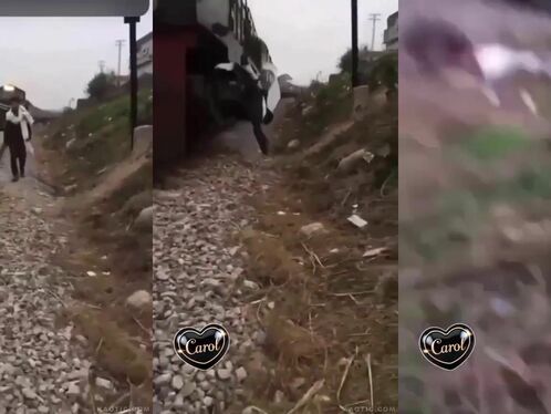 Man runs off train tracks as train approaches