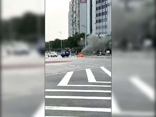 Motorcycle rider is thrown off his bike and into flames