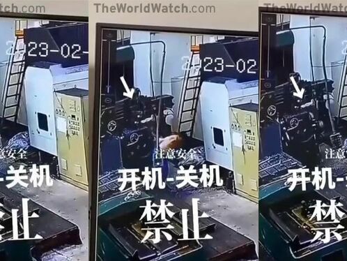 Man loses his shirt while walking under machinery