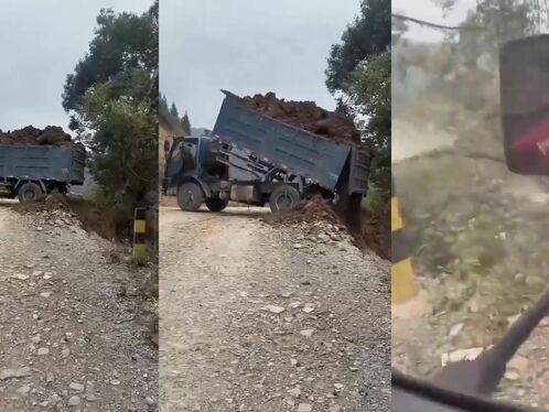 Truck driver falls off cliff
