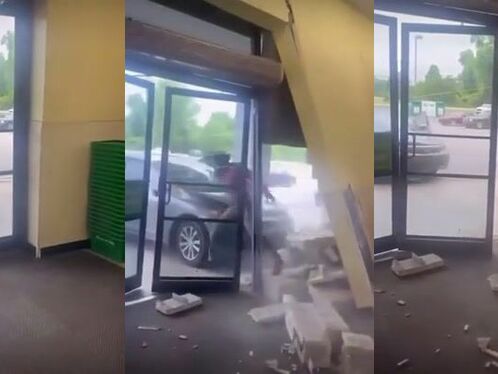 Scooter driver crashes into store's glass door