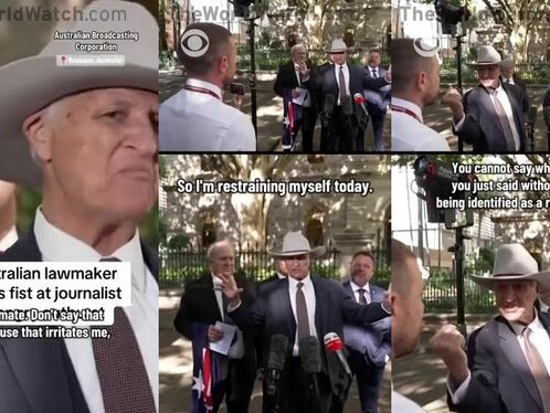 Man in cowboy hat calls reporter a racist during interview
