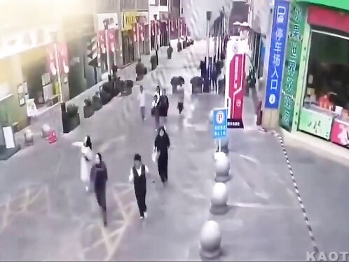 Rooftop pool water sweeps people away