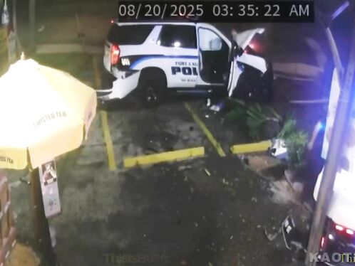 Police cars crash into each other