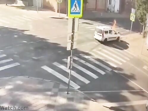 Car hits bus and catches fire