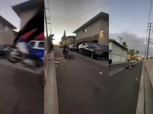 Man dodges car on the road at the last second