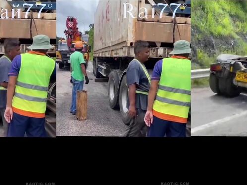 Man gets stuck under a moving truck