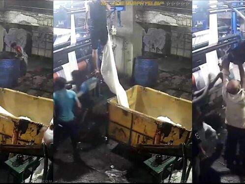 Worker gets caught by cloth disposal machine at work