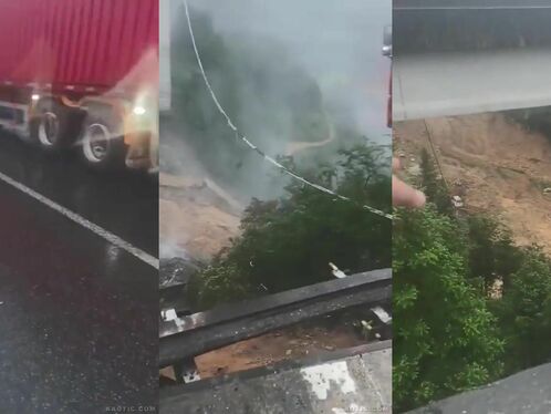 Truck falls over the side of a steep hill