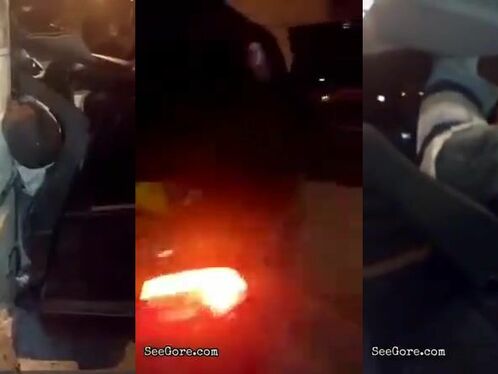 Man gets stuck between car and pole