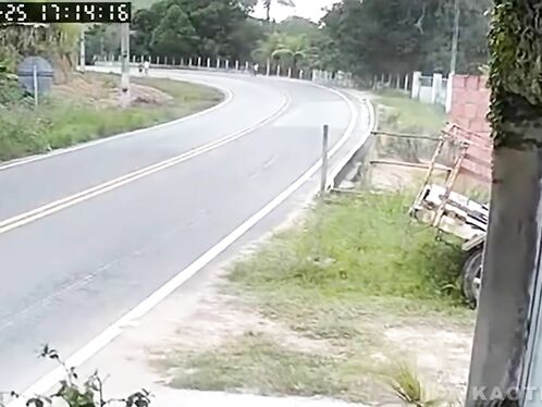 Naked man runs across a highway