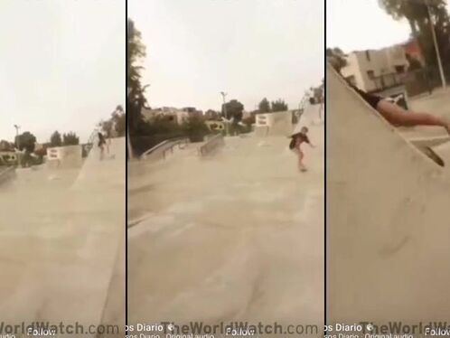 Woman gets blown by strong gusts of sand in desert