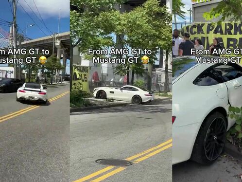 Luxury car ends up in a ditch in parking fail