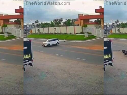 Motorcycle rider gets thrown onto road during collision with SUV