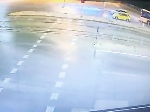 Car fails to stop and plows into barrier at traffic circle