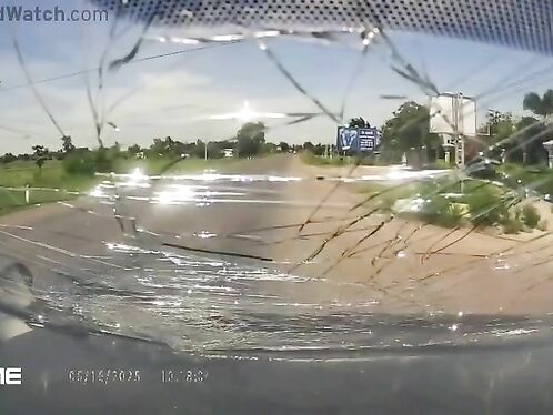 Car crashes into motorcycle in slow motion