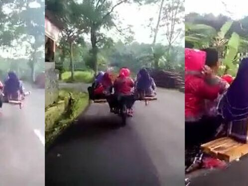 Overloaded motorcycle crashes while carrying too many people
