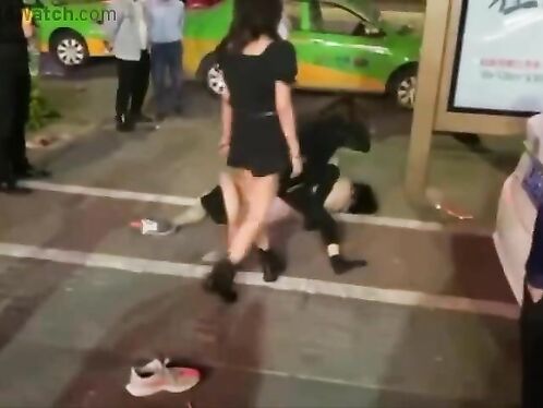 Girls lose shoes and fall on street while running