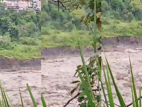 Man films himself near fast moving cable car