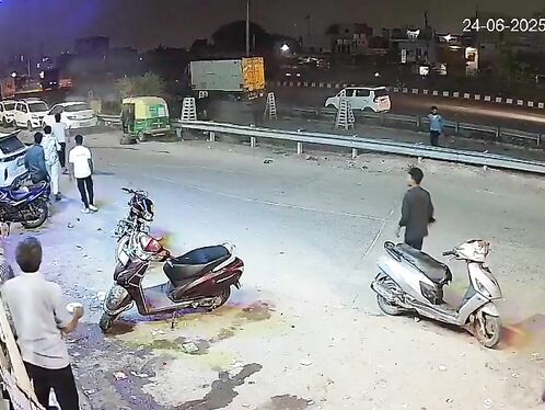 Two men argue and push each other over scooter