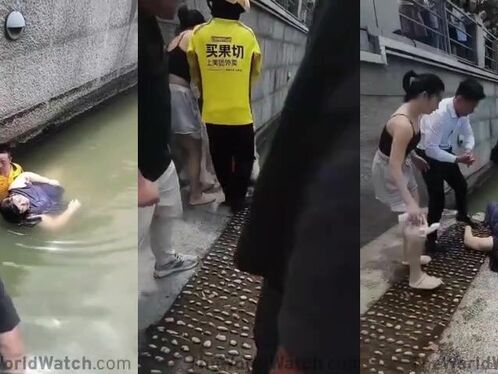 People rush to help man who fell into a canal