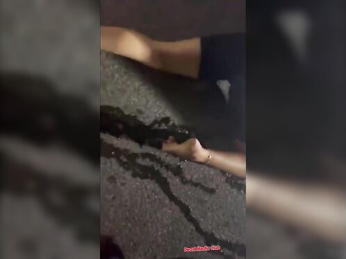 Motorcycle rider drags his leg on the pavement after a fall