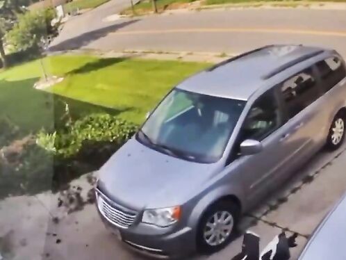 Man knocks off van's front bumper with motorcycle